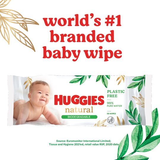 Huggies Natural Biodegradable Plastic Free 48 Baby Wipes - Image 3